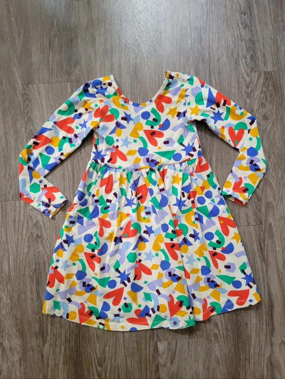Hanna Andersson Long Sleeve Skater Pocket Dress Geo Shapes Heart Star 120cm 6-7